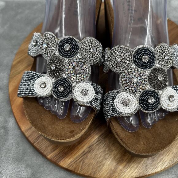 Mascha Shoes Womens Size 39 US 8.5‎ Silver Beaded Wedge Sandals Italy Platform - Picture 3 of 13